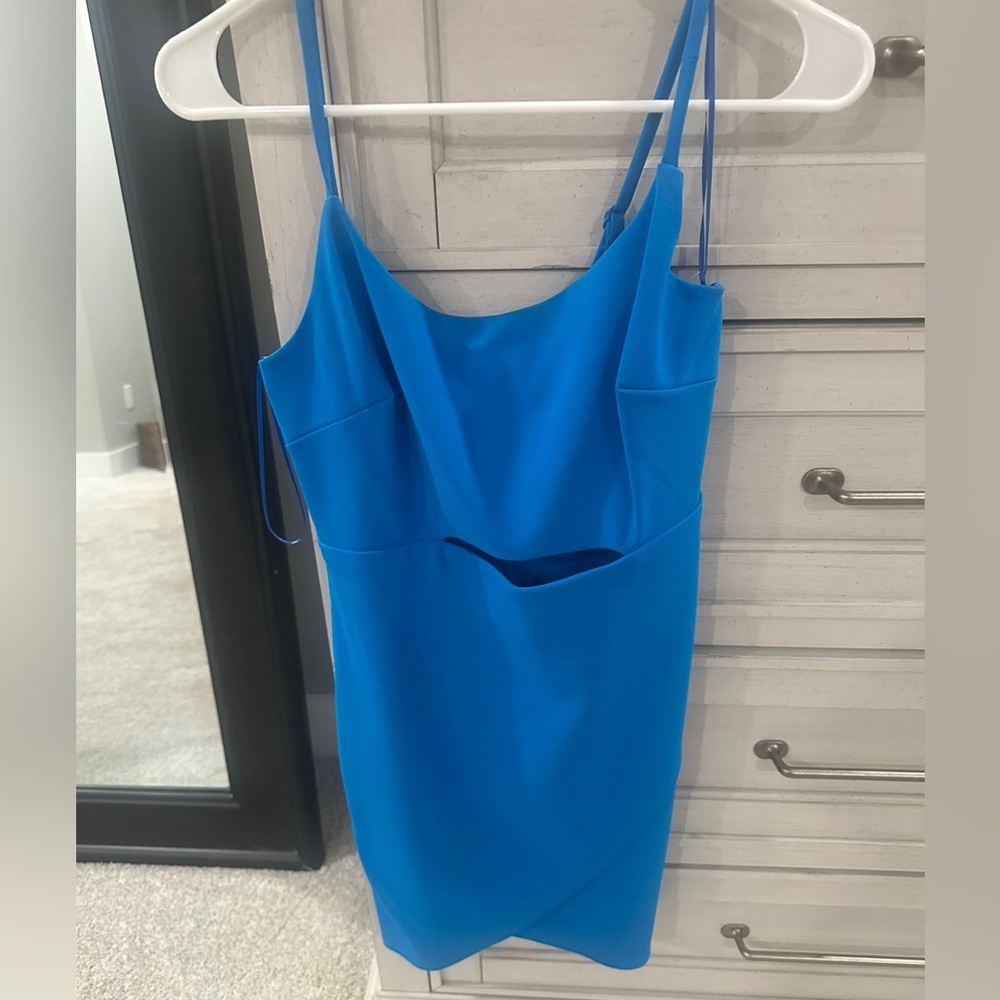 Blue Spaghetti-Strap Cutout Mini Dress